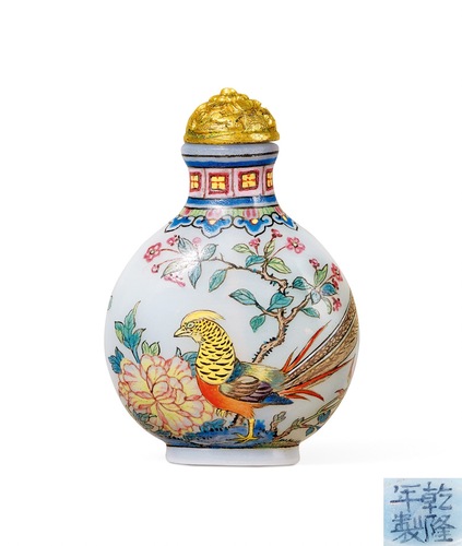清乾隆 料胎画珐琅 锦鸡富贵 鼻烟壶